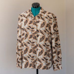 Vintage Brown and Cream Leaf and Polka Print Blouse Size 14